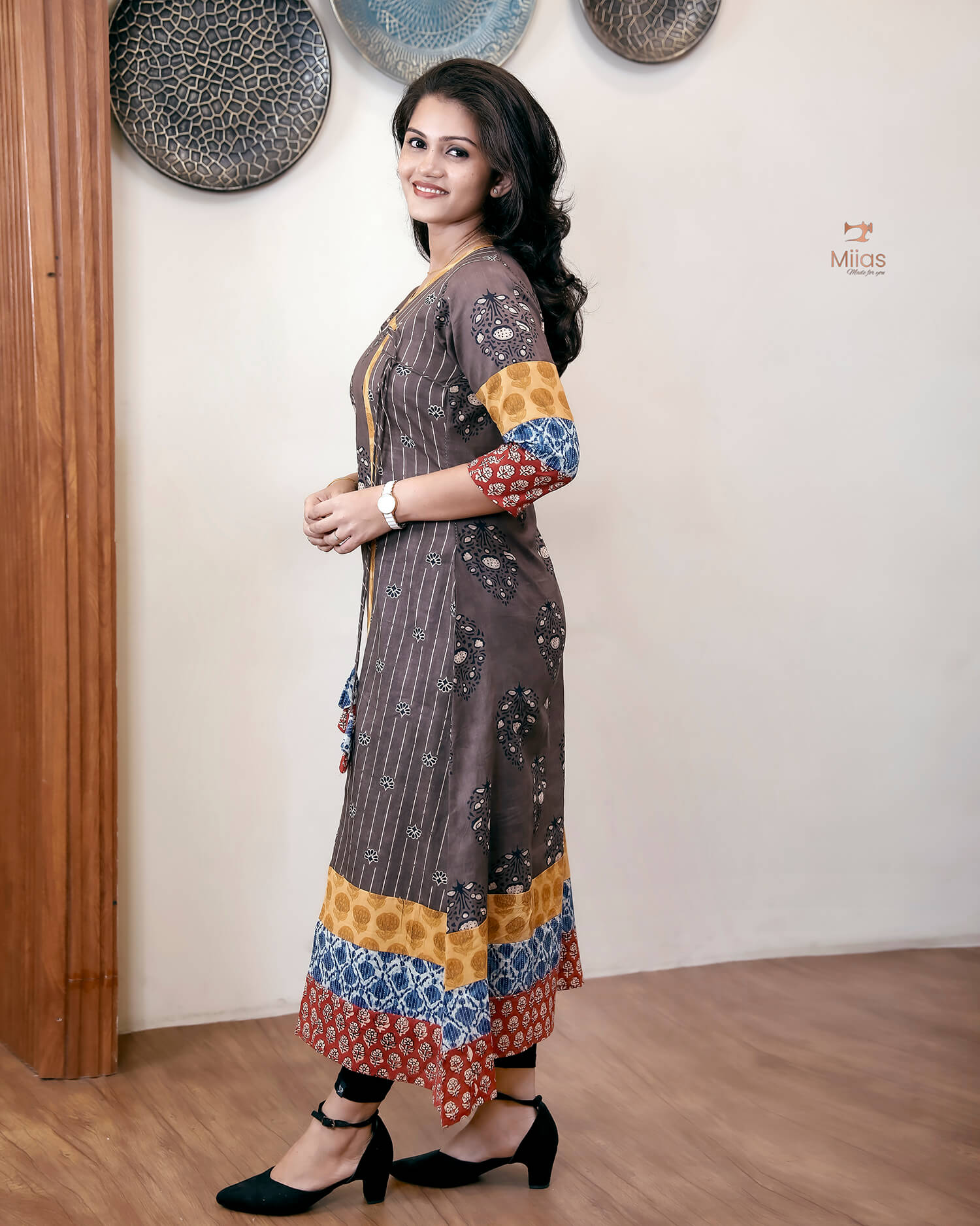 Cotton Ajrakh Kurti: Dual-Print Overlap Dress with Pockets-Inverted Print.