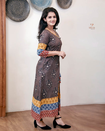 Cotton Ajrakh Kurti: Dual-Print Overlap Dress with Pockets-Inverted Print.