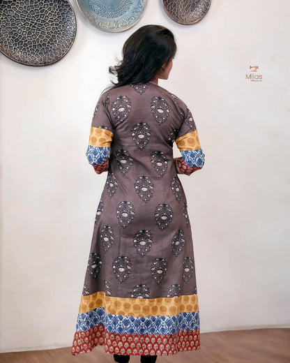 Cotton Ajrakh Kurti: Dual-Print Overlap Dress with Pockets-Inverted Print.