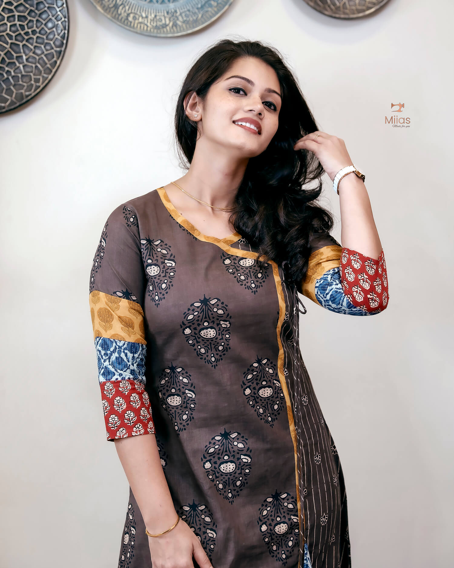 Cotton Ajrakh Kurti: Dual-Print Overlap Dress with Pockets-Inverted Print.