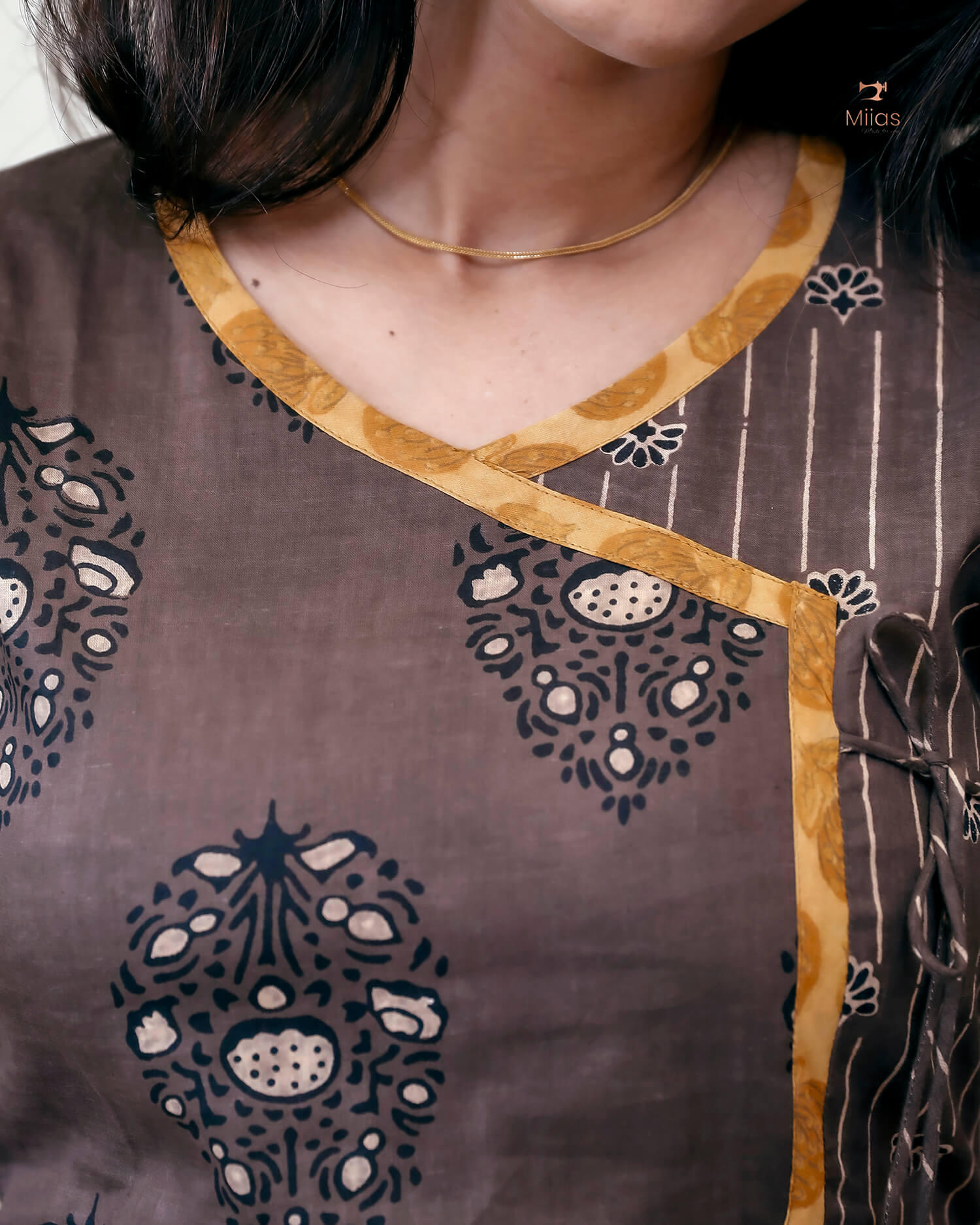Cotton Ajrakh Kurti: Dual-Print Overlap Dress with Pockets-Inverted Print.