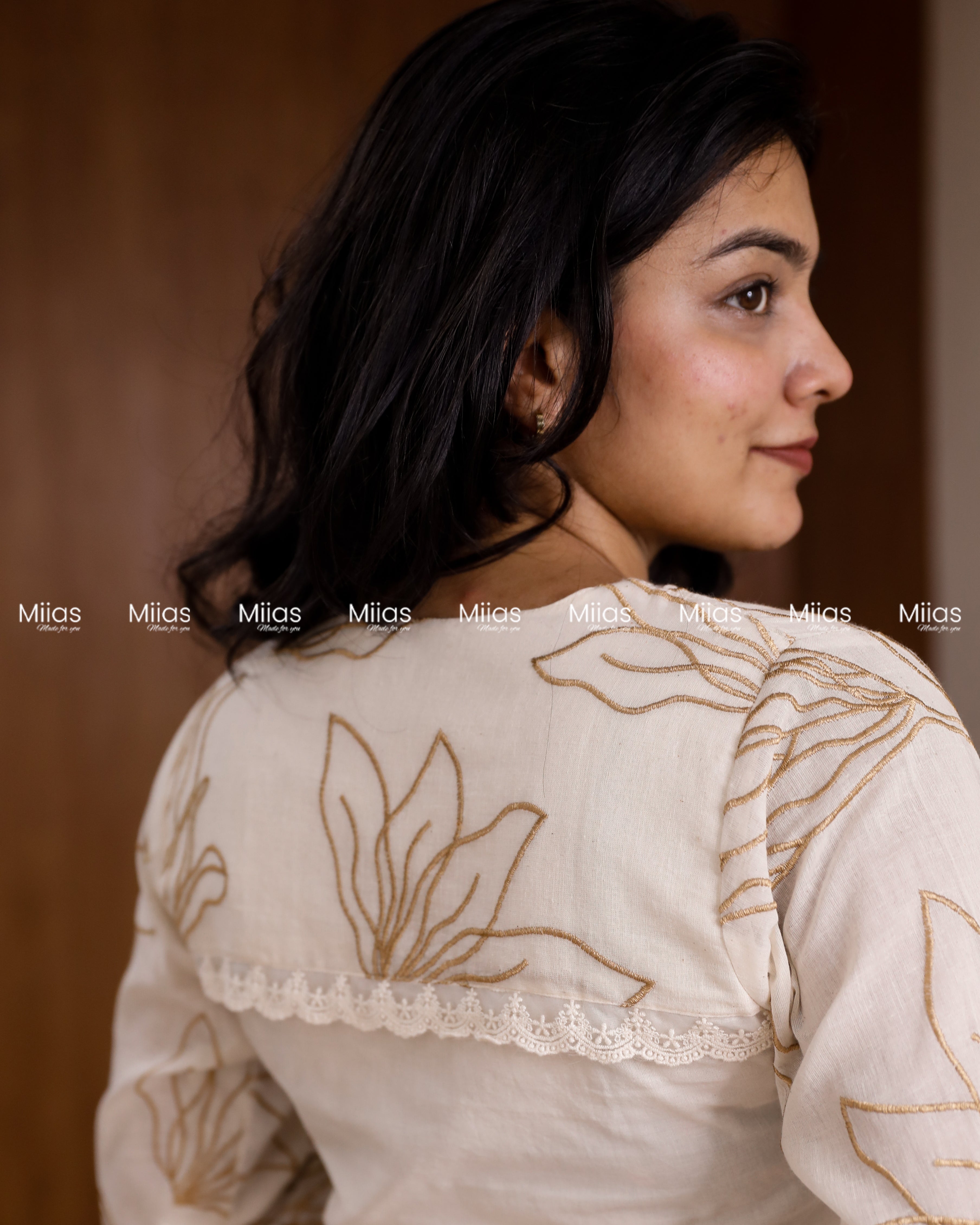 Kora Cotton Slit Kurti | Threadwork + Lining | Off White with Yellow