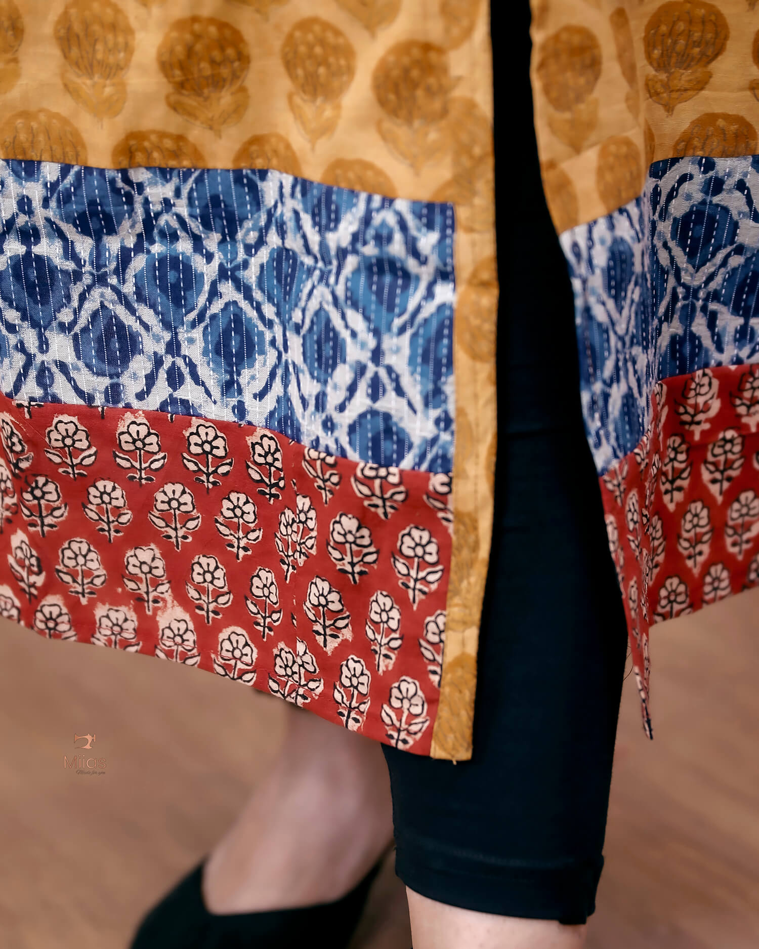 Cotton Ajrakh Kurti: Dual-Print Overlap Dress with Pockets-Inverted Print.