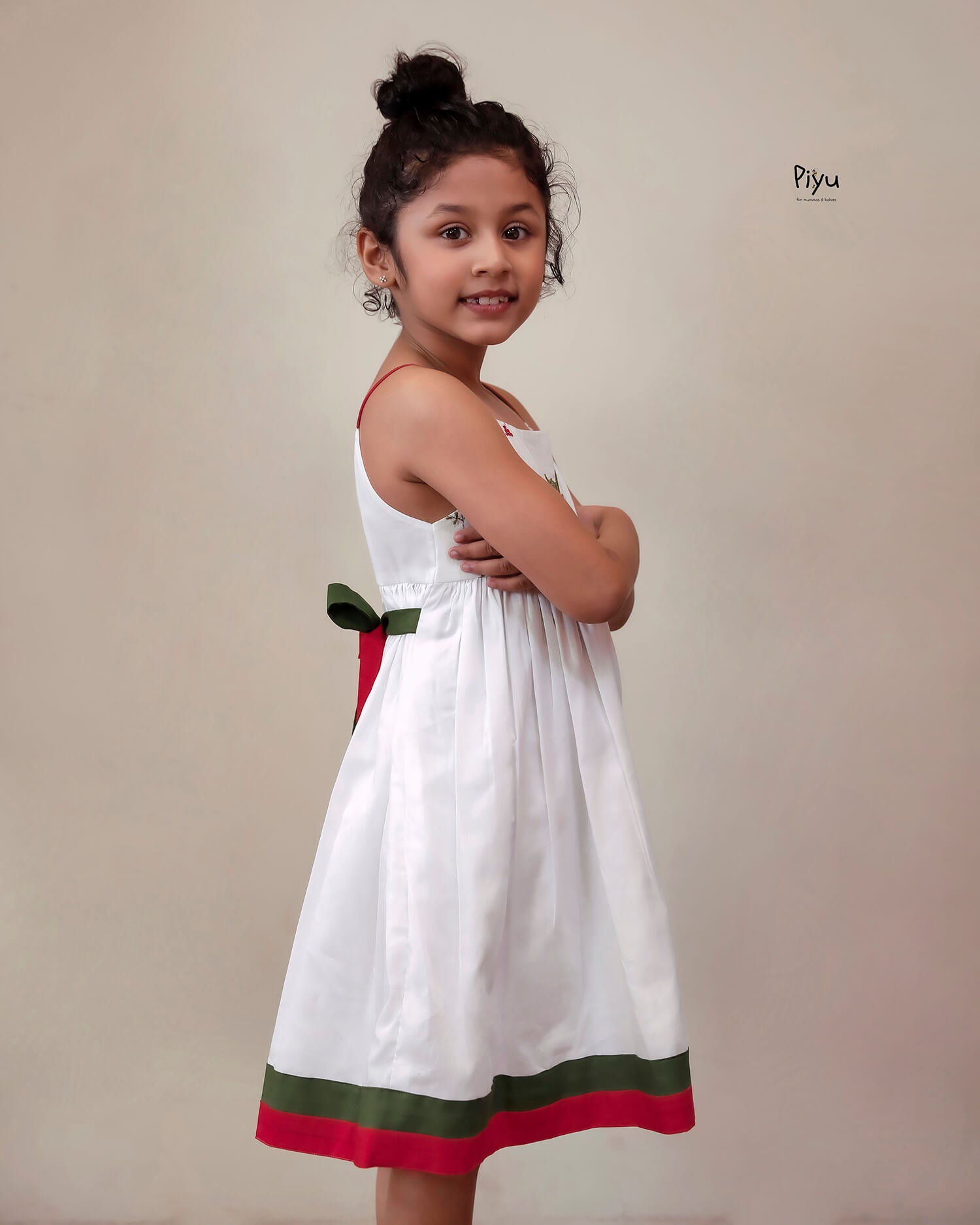 Mul Cotton Frock | Embroidered Yoke & Noodle Strap Sleeves-White.