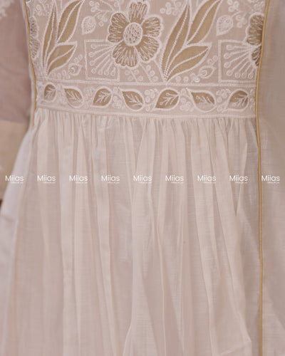 Mul Chanderi 3-Panel Dress Kurti | Zari Cutwork + Pleats | Ivory