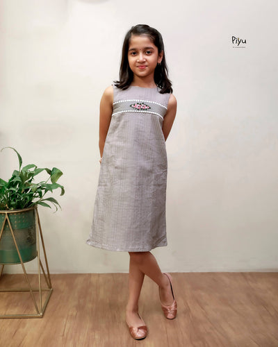 Cotton Frock with Velvet Embroidery Detail