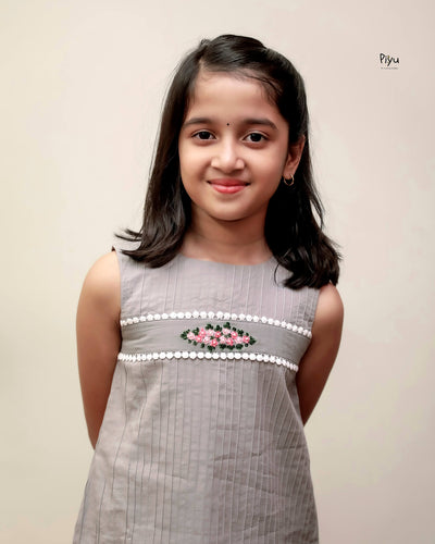 Cotton Frock with Velvet Embroidery Detail