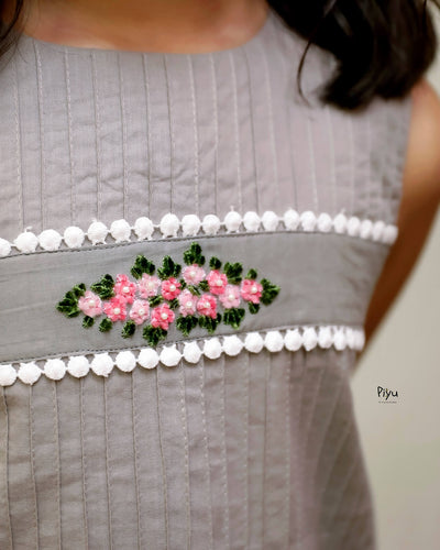 Cotton Frock with Velvet Embroidery Detail