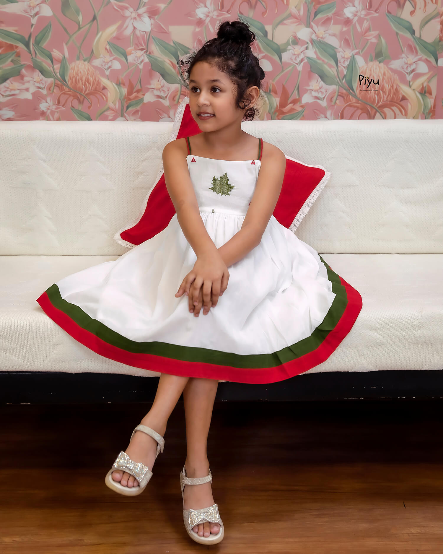 Mul Cotton Frock | Embroidered Yoke & Noodle Strap Sleeves-White.