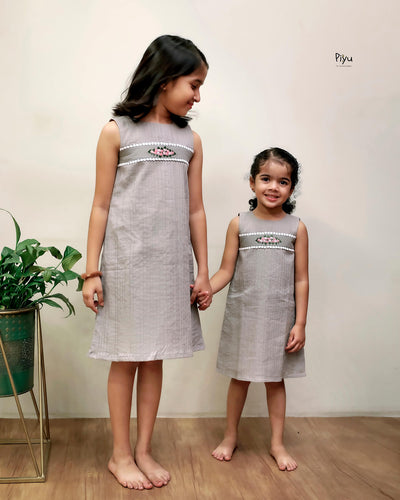 Cotton Frock with Velvet Embroidery Detail