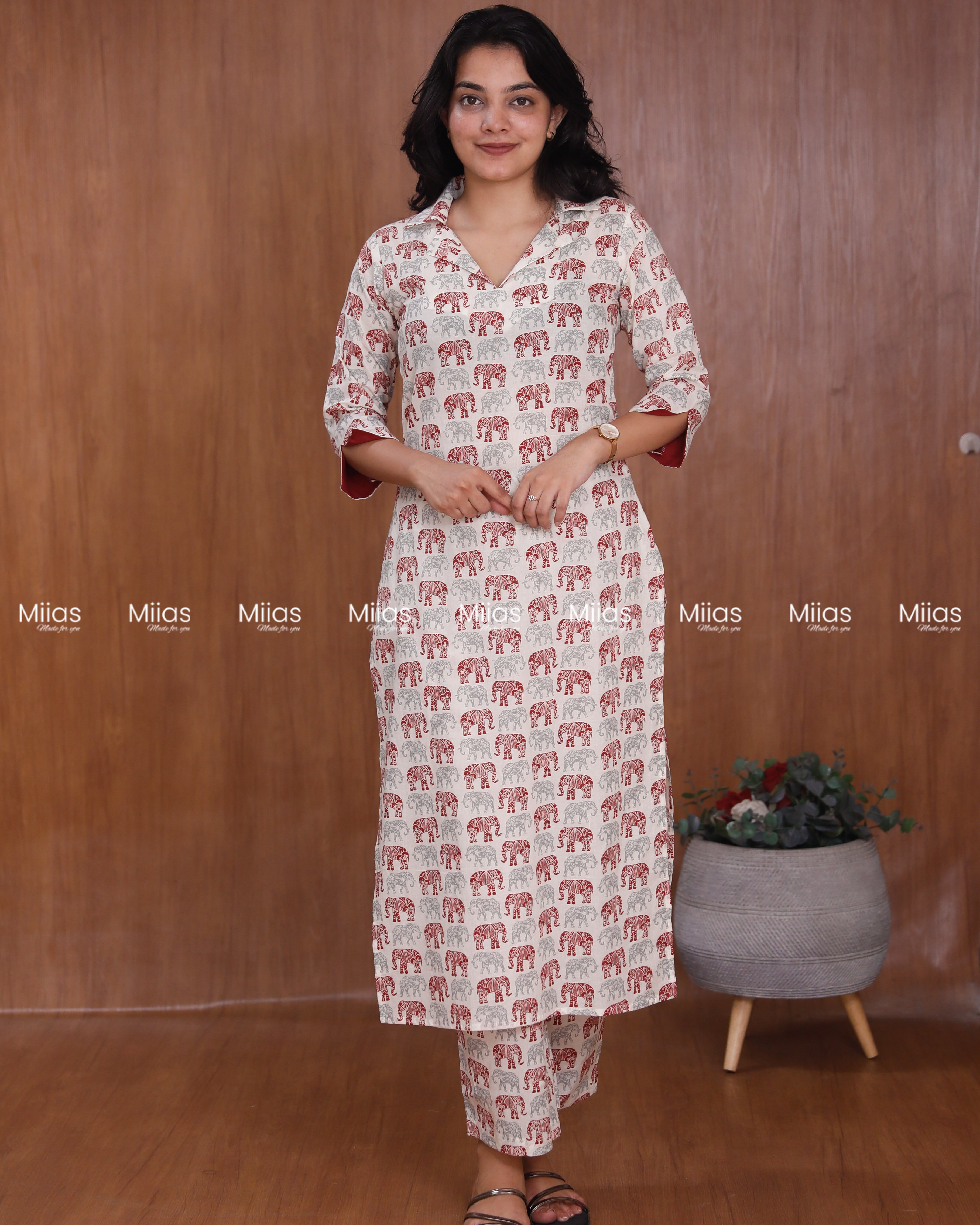 Jaipur Cotton Co-ord Set | Slit Top + Parallel Bottoms | Off-white