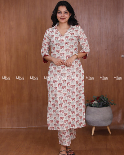 Jaipur Cotton Co-ord Set | Slit Top + Parallel Bottoms | Off-white