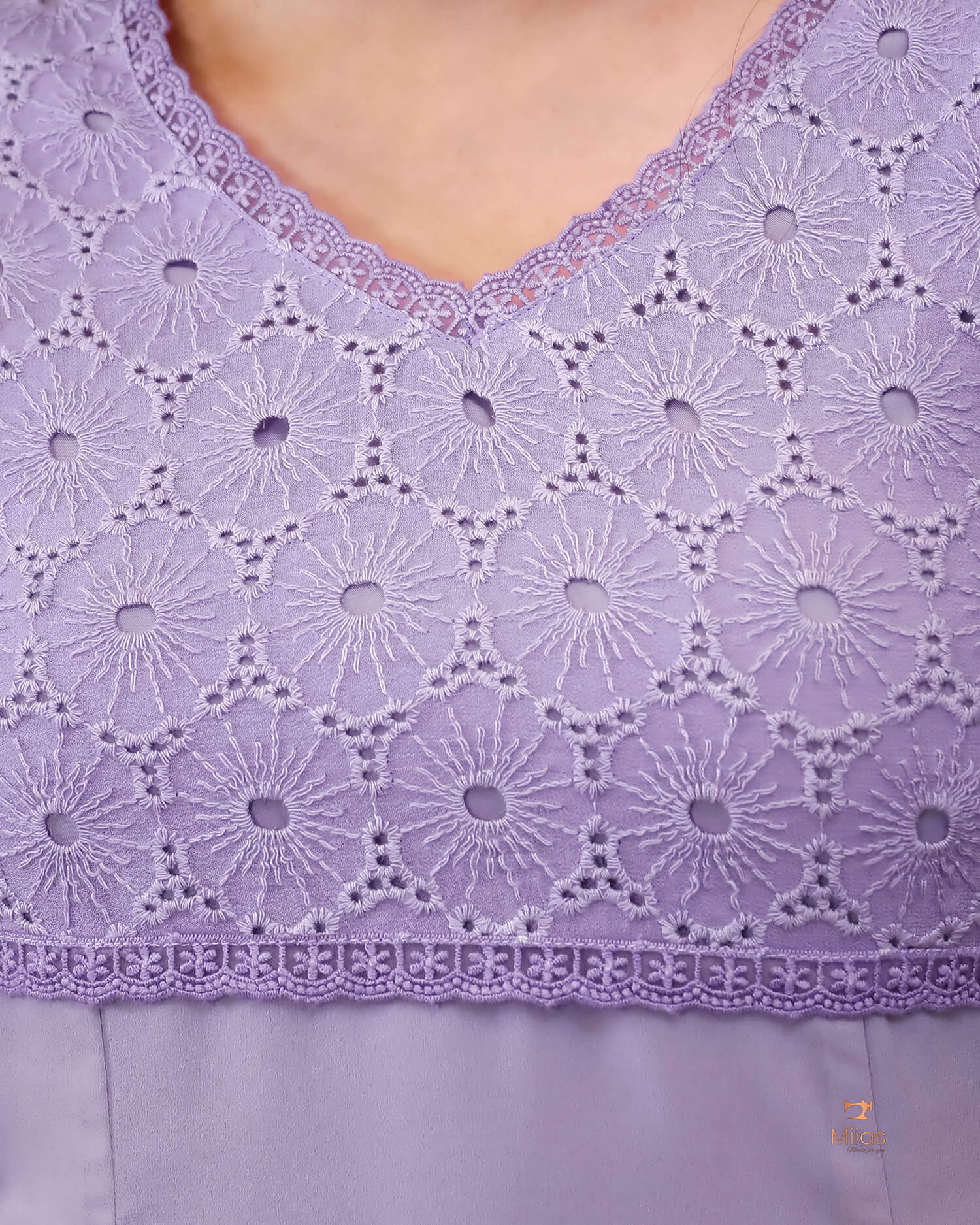 Georgette Hakoba Embroidered Top, Dupatta & Crepe Pant-Lavender.