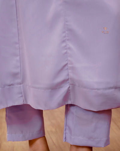 Georgette Hakoba Embroidered Top, Dupatta & Crepe Pant-Lavender.