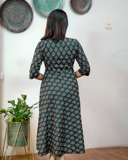 South Cotton Umbrella Kurti with Bead & Mirror Work