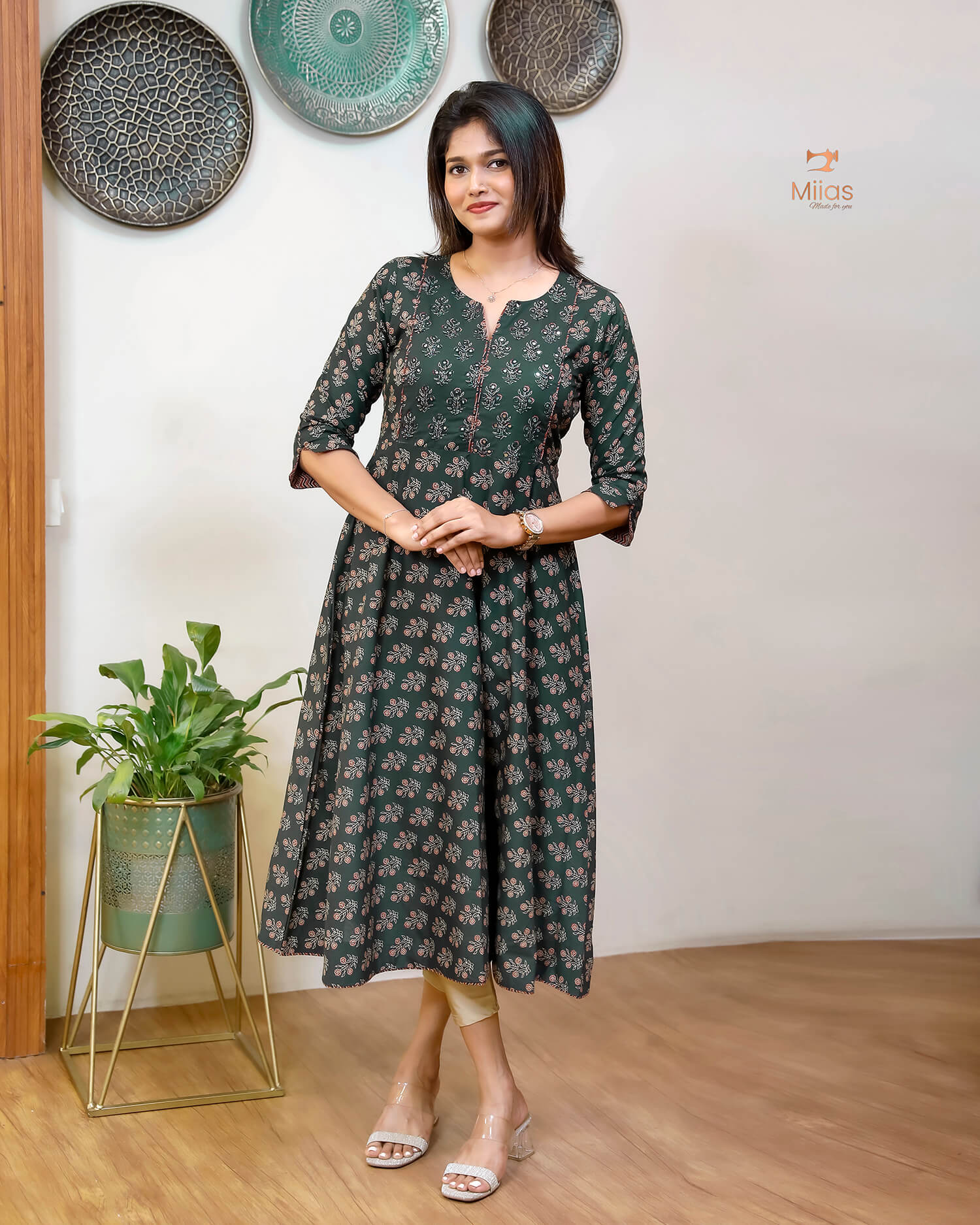 South Cotton Umbrella Kurti with Bead & Mirror Work