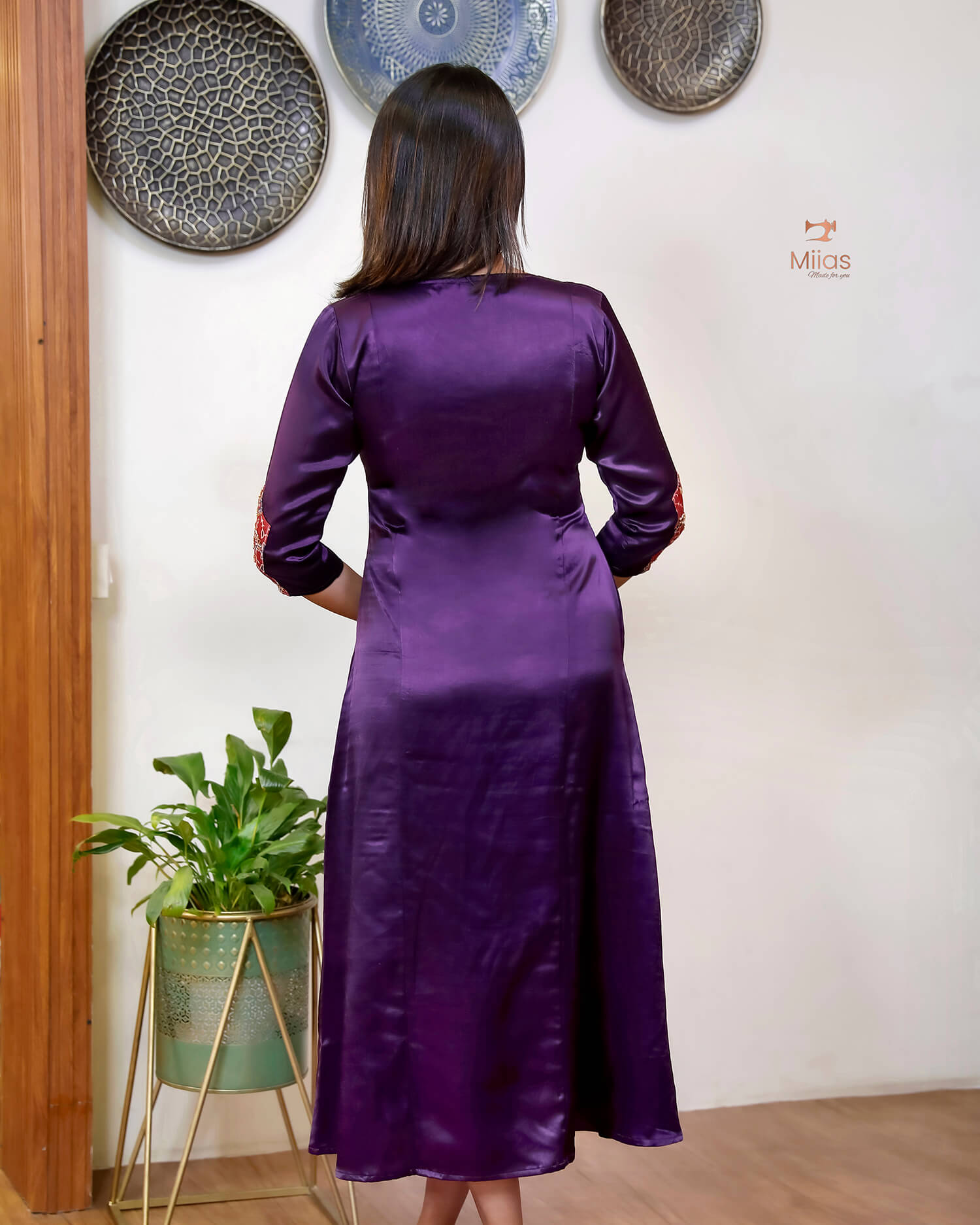 Mashru Silk Dress Kurti with Modal Silk with Beaded Mirror Work