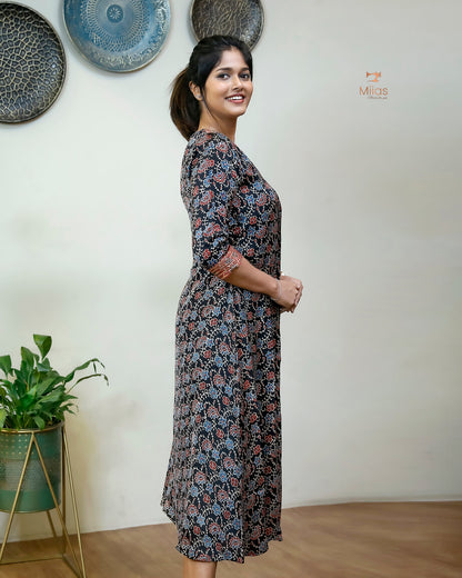 Modal Silk Kurti with Sequined Zari Neckline & Pleats