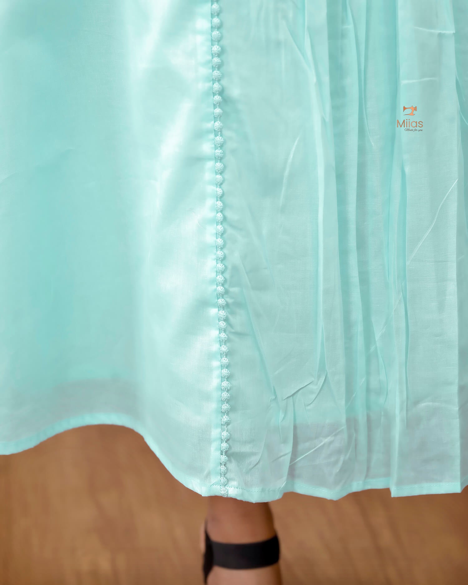 Mulcotton 3-Panel Dress Kurti | Pintuck & Bullion Work-Powder Blue.