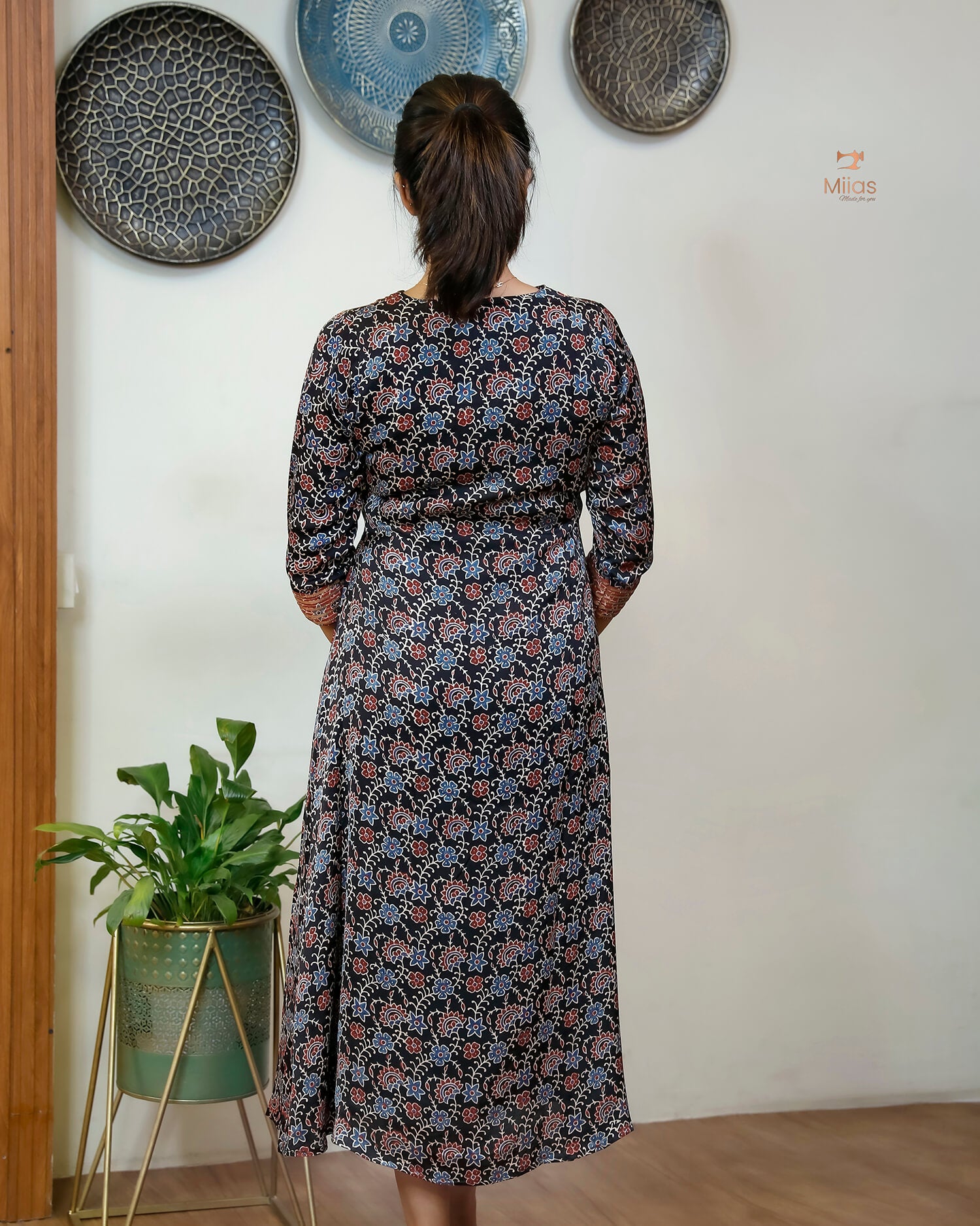 Modal Silk Kurti with Sequined Zari Neckline & Pleats
