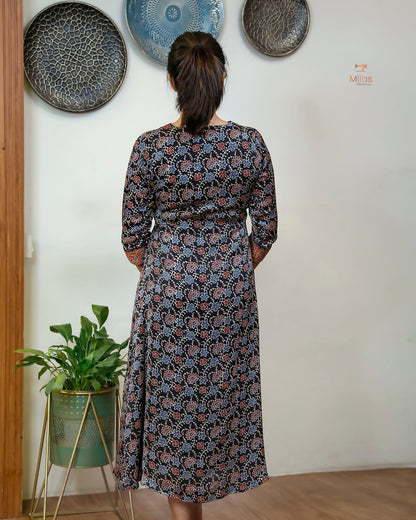 Modal Silk Kurti with Sequined Zari Neckline & Pleats