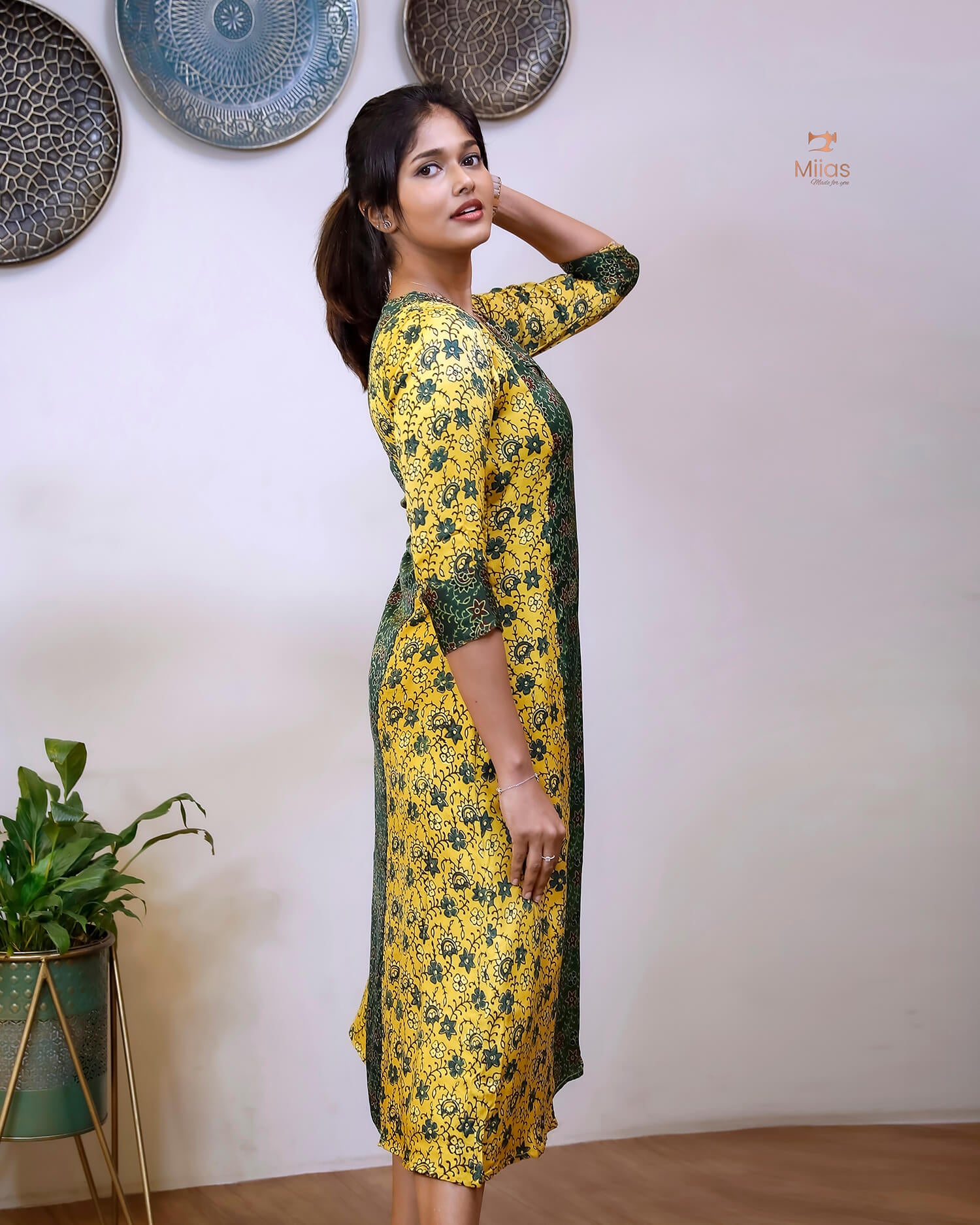 Modal Silk Printed Kurti | Contrast Panels & Sequins