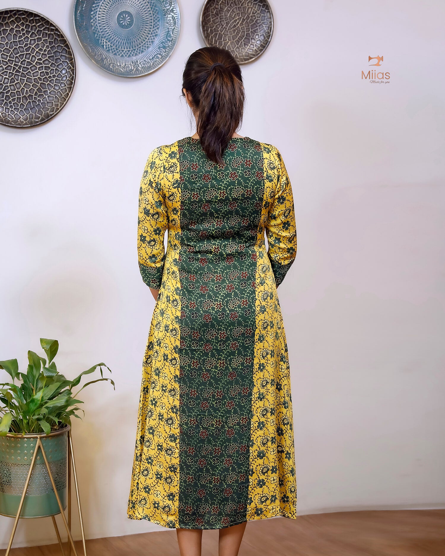 Modal Silk Printed Kurti | Contrast Panels & Sequins
