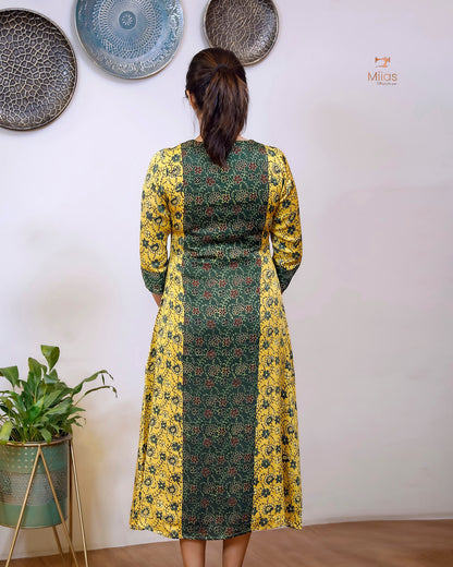Modal Silk Printed Kurti | Contrast Panels & Sequins
