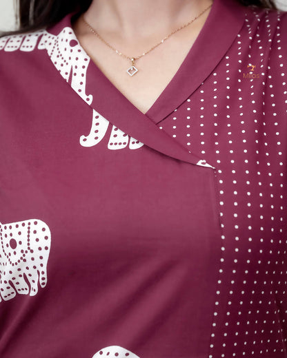 Premium Cotton Co-ord Set: Slit Top & Pocketed Bottom-Berry Red.