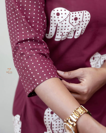 Premium Cotton Co-ord Set: Slit Top & Pocketed Bottom-Berry Red.