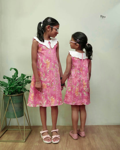 Cotton A-Line Dress: Scalloped Collar & Concealed Zip