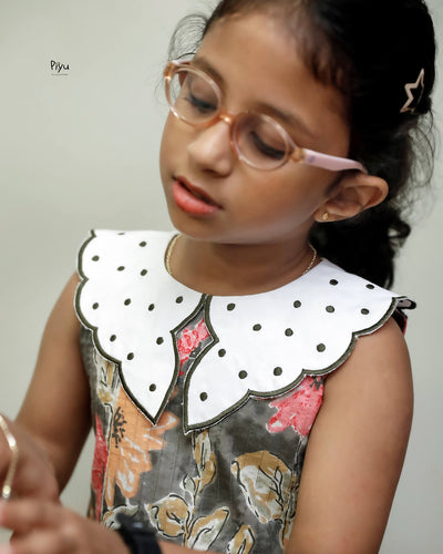 Cotton A-Line Frock with Scalloped Collar & Pintuck Detail