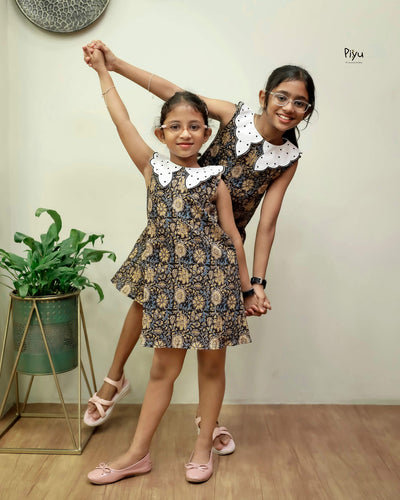 Cotton A-Line Frock with Scalloped Collar & Embroidery