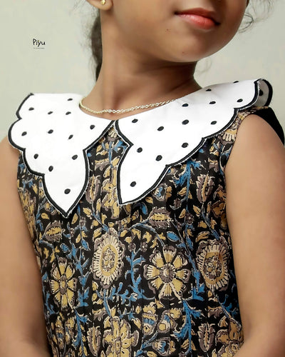Cotton A-Line Frock with Scalloped Collar & Embroidery