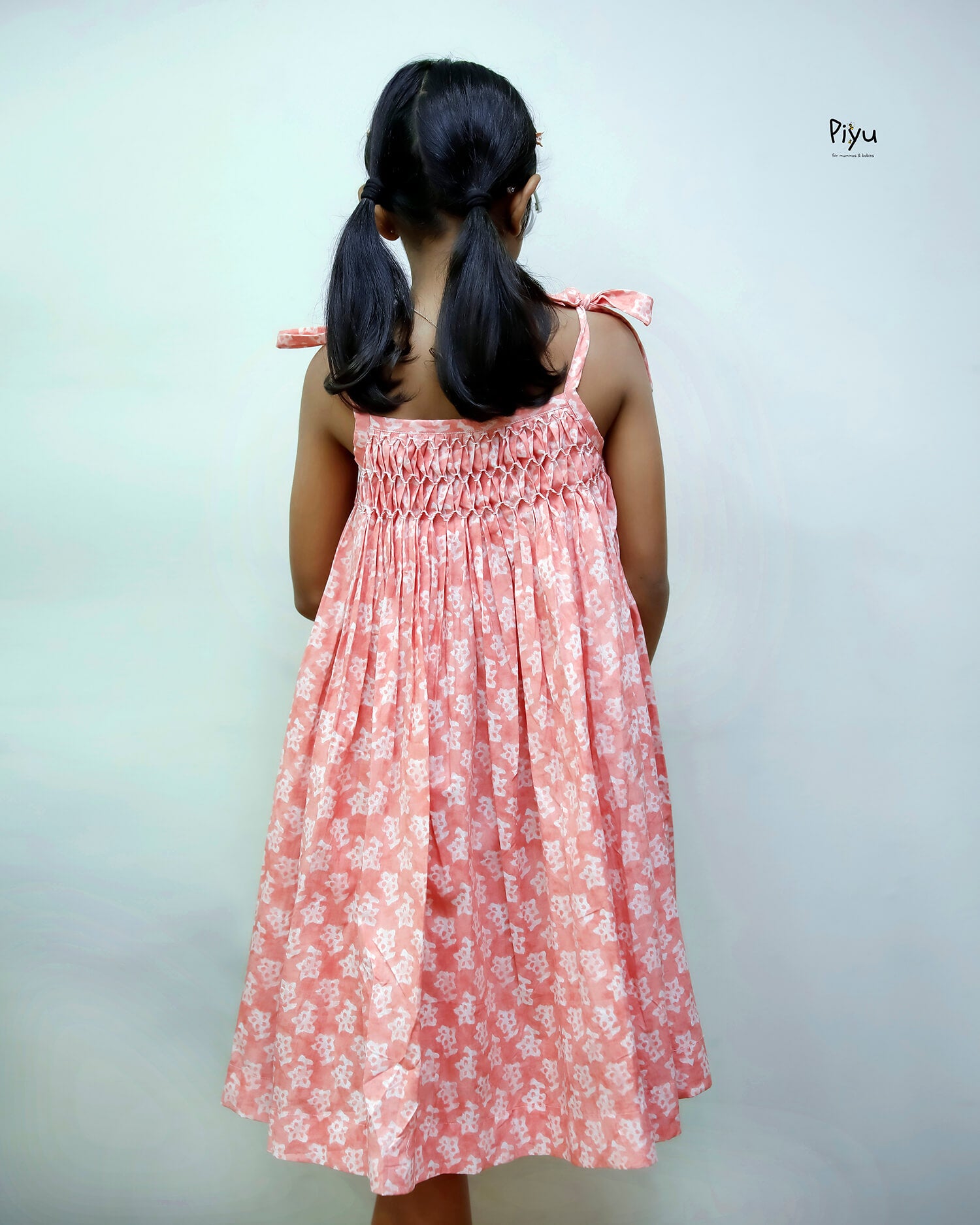 Cotton Kids Frock w/ Smocking & Adjustable Ties