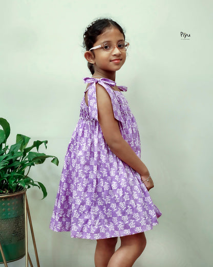 Cotton Kids Frock w/ Smocking & Adjustable Ties