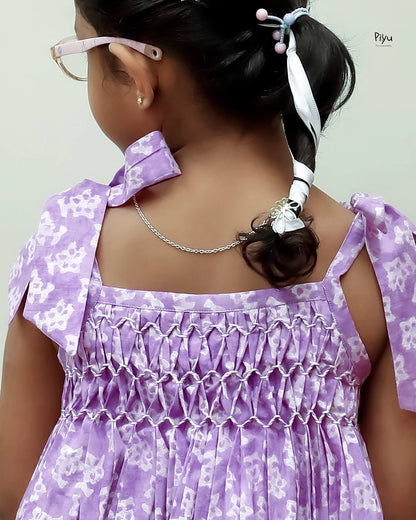 Cotton Kids Frock w/ Smocking & Adjustable Ties