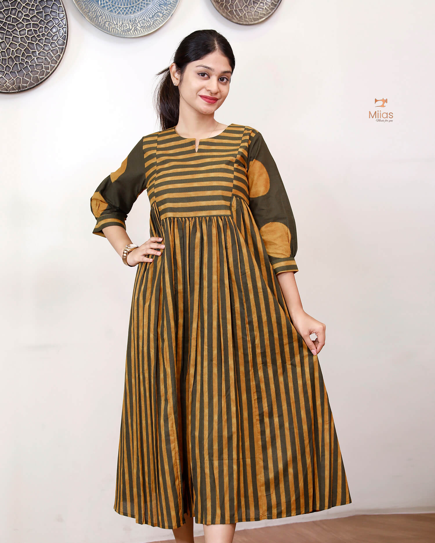 South Cotton Floral Print Puff-Sleeve Kurti Dress