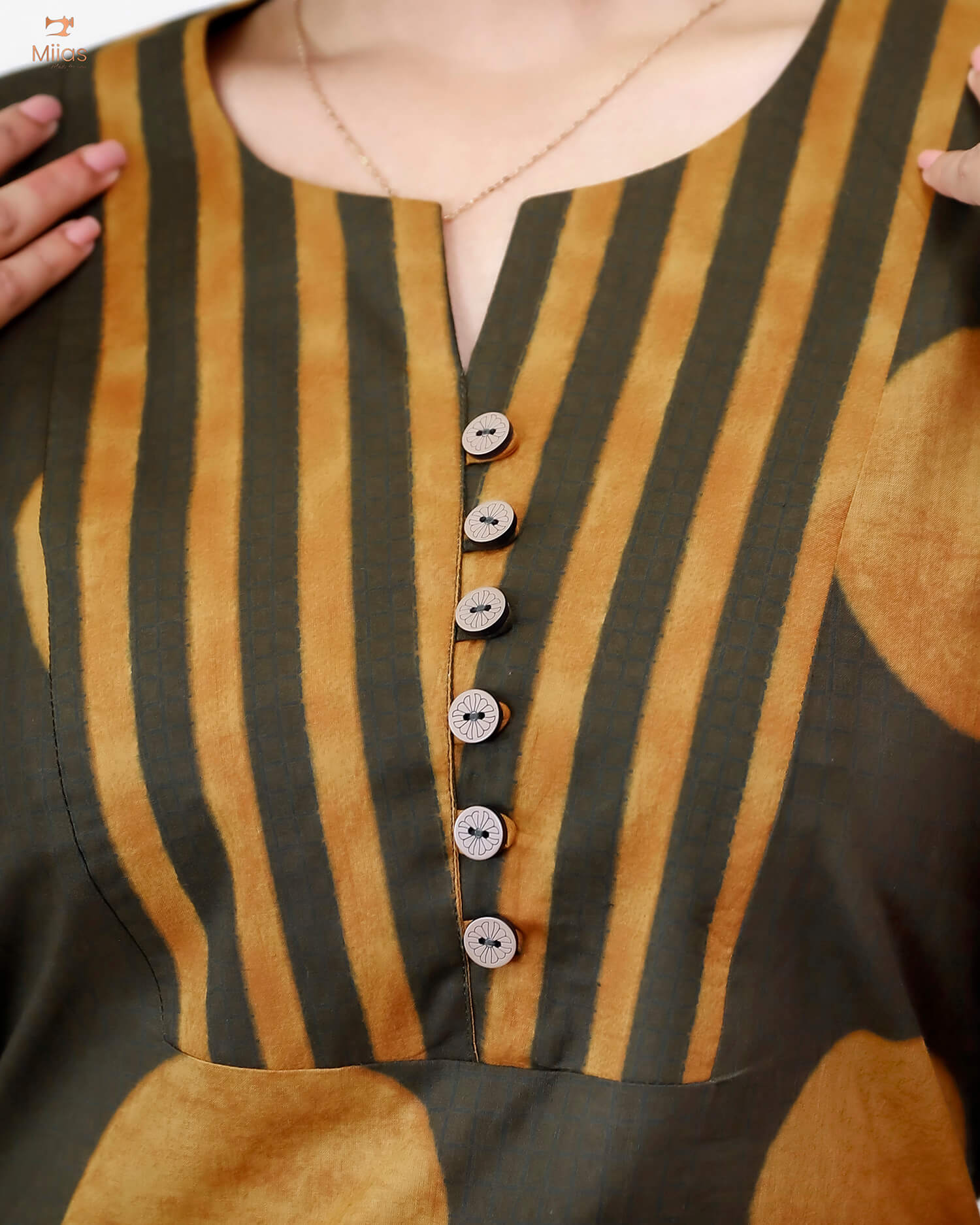 Cotton Co-ord Set: Polka Dot Top & Line-Print Bottom.