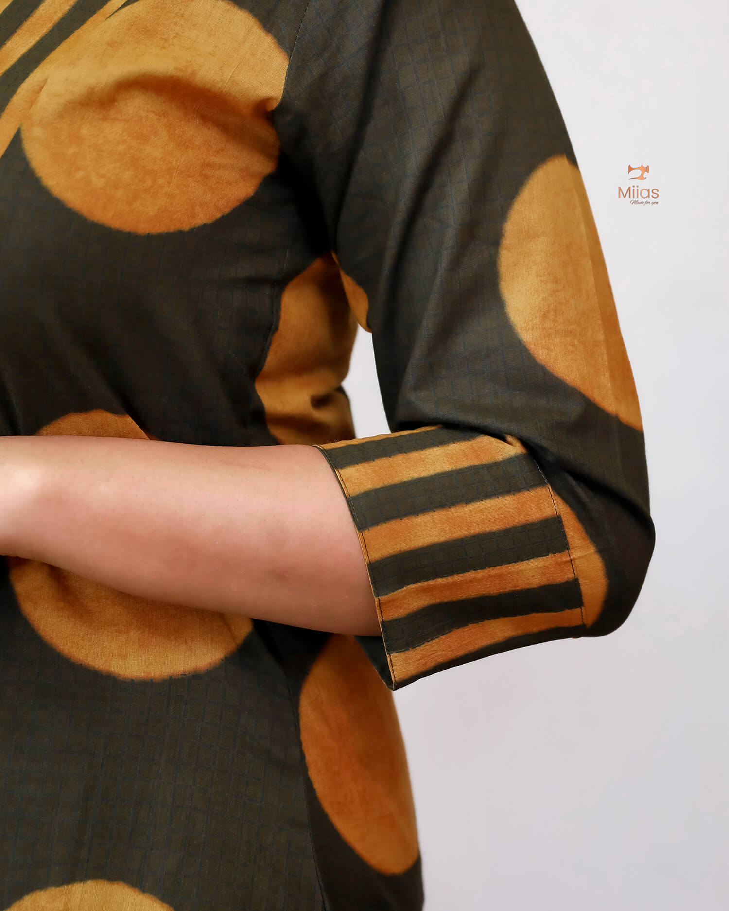 Cotton Co-ord Set: Polka Dot Top & Line-Print Bottom.