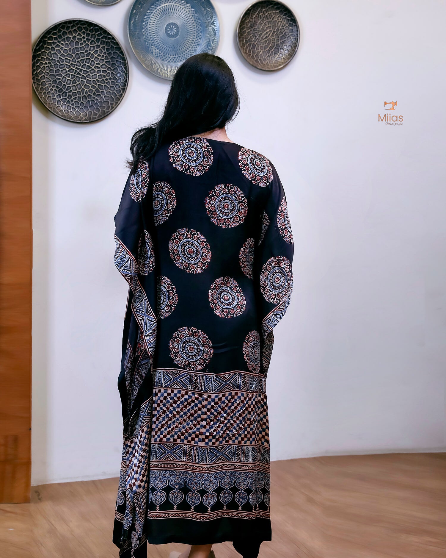 Modal Silk Kaftan | Folding Collar Flowing Drape | Black