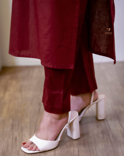 Lawn Cotton 3-Pc: Ajrakh Print Yoke & Dupatta Set-Reddish Maroon