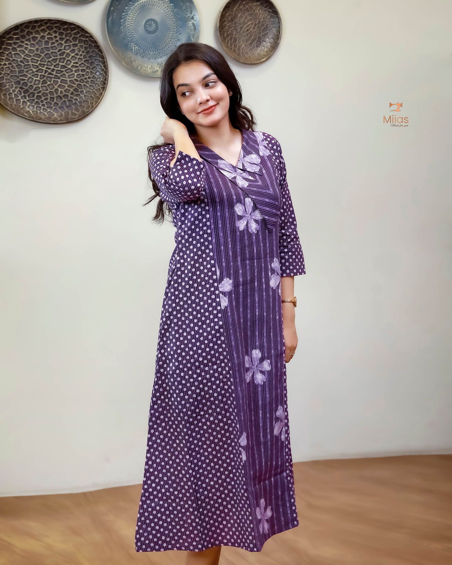 Kantha Cotton Kurti | Dual Print | Side Pocket | Purple