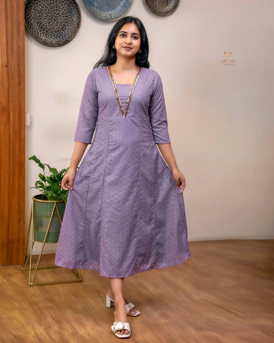 Elegant Sequined Panel Top in Soft Cotton-Lavender