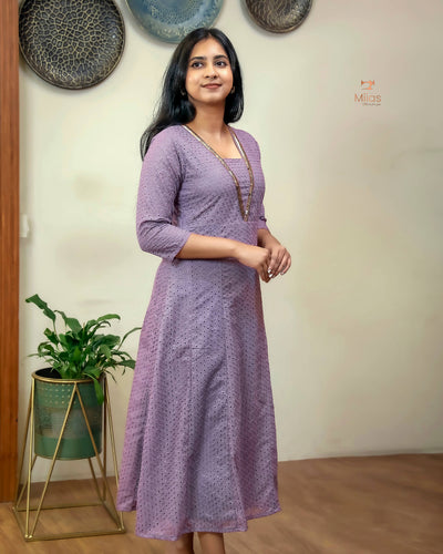 Elegant Sequined Panel Top in Soft Cotton-Lavender