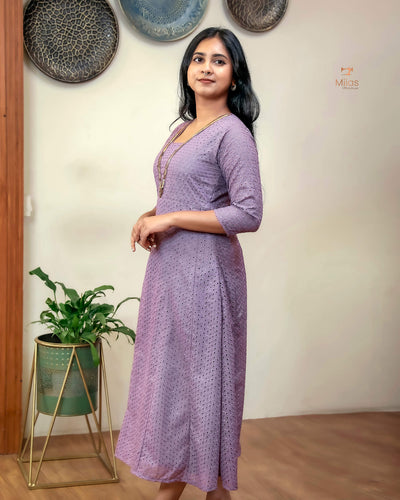 Elegant Sequined Panel Top in Soft Cotton-Lavender