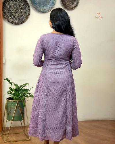 Elegant Sequined Panel Top in Soft Cotton-Lavender
