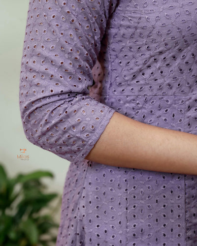 Elegant Sequined Panel Top in Soft Cotton-Lavender