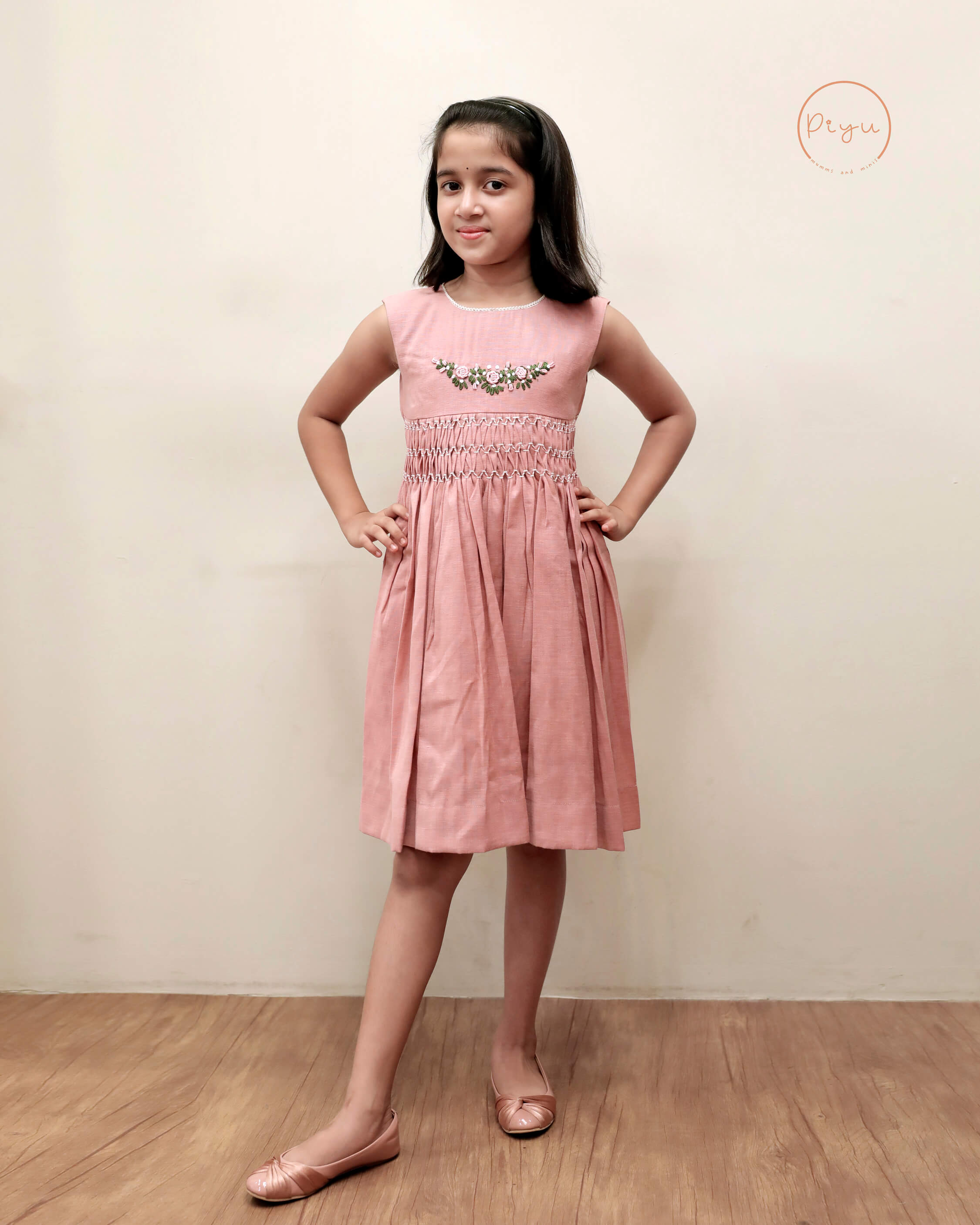 Kids Frock with smocking and hand embroidery