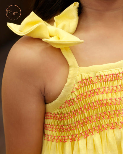 Smocked Kids' frock in soft linen cotton